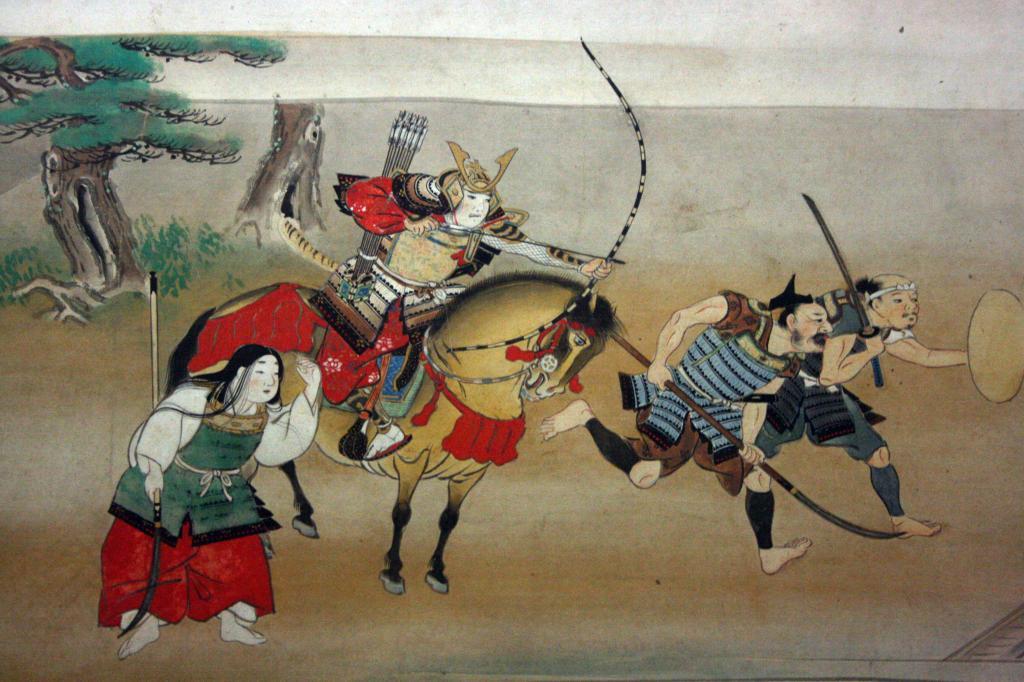 Старинный японский рисунок с самураями